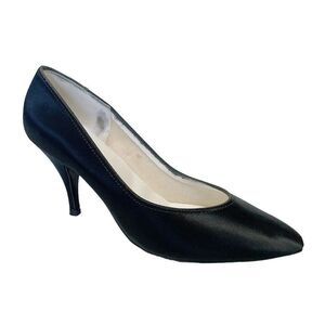 Vintage 80’s Emerald City black satin pointed high heels pumps size 7.5